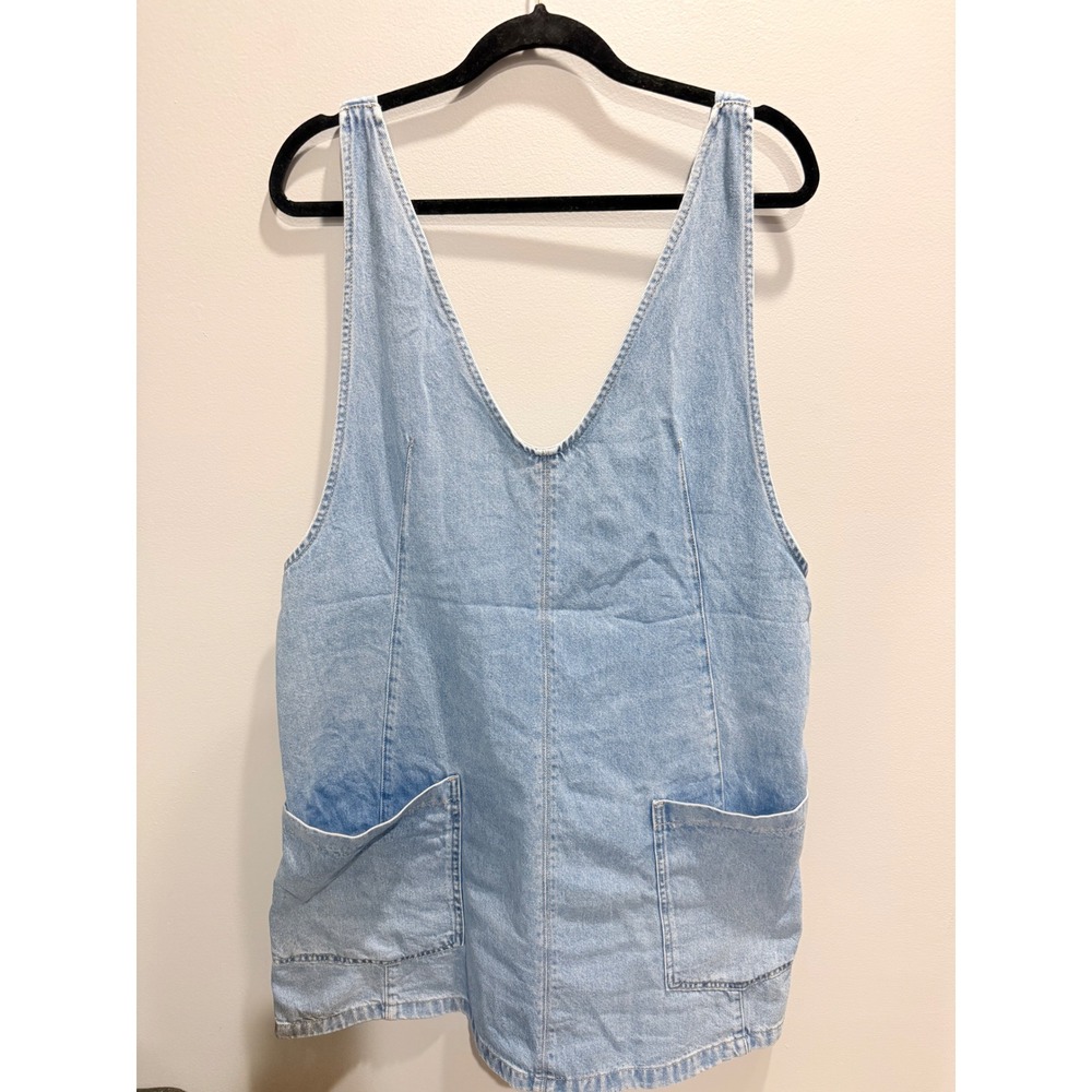 Free People We The Free High Roller Denim Skirtall Mini Dress Light Wash XL